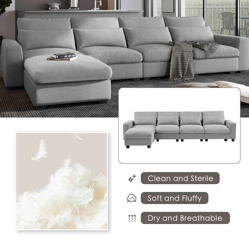 L-shaped Linen Fabric Upholstered Sofa, Sectional Convertible Sofa ...