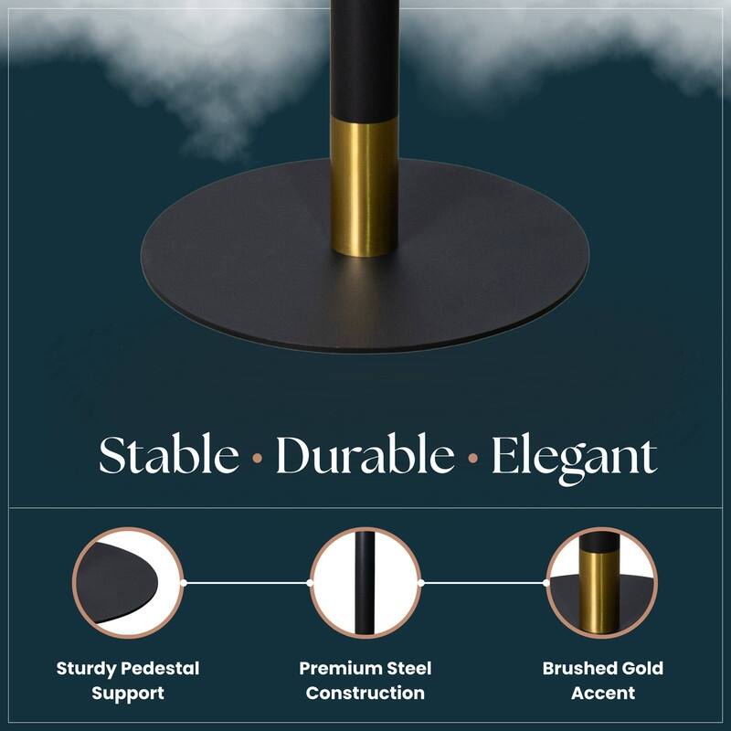 Vail Round Dining Table 27 in. Sintered Stone Tabletop in Black Stainless Steel Round Pedestal Base with Gold Accents