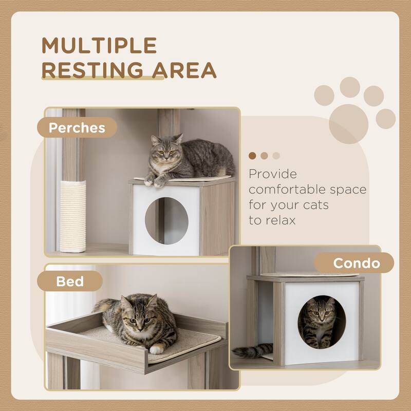 PawHut Cat Litter Box Enclosure Furniture with Cat Tree, Hidden Litter Box with Scratching Post
