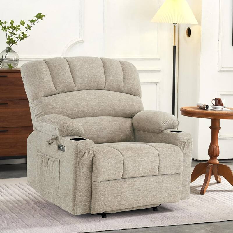 MCombo Recliner Chair Sofa with Massage and Heat, Fabric R7096 (Medium-Wide)