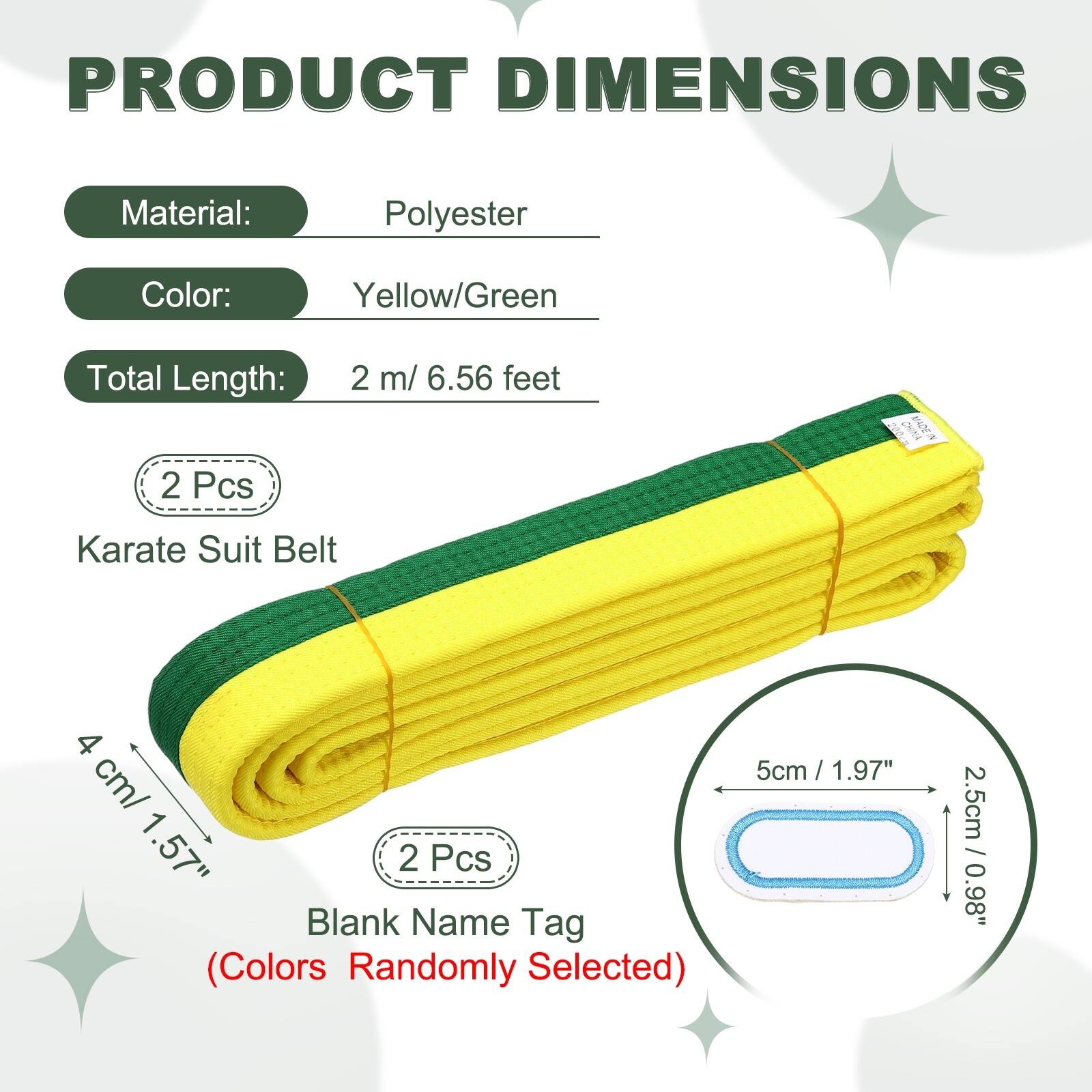 Karate Belt, Martial Arts Ranking Belts with Name Tag Solid Cotton Double-Layered Core Long Soft Uniform Training