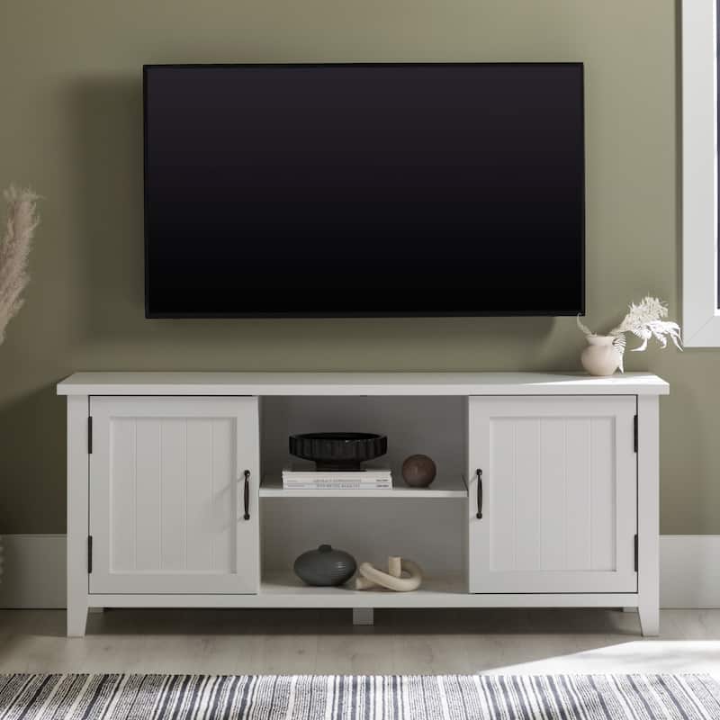 Multifunctional Classic Grooved-Door TV Stand Spacious Storage Space - White