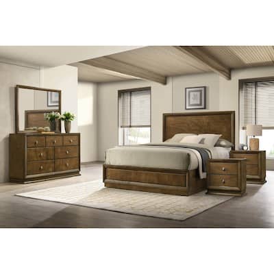 Furniture of America Igala 5-Piece Walnut Wood Panel Bedroom Set