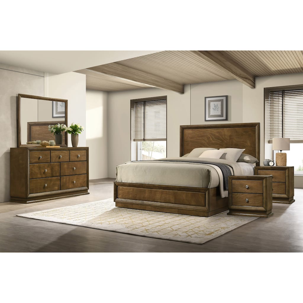 Furniture of America Igala 5-Piece Walnut Wood Panel Bedroom Set