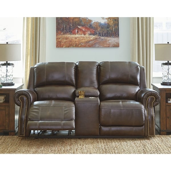 slide 2 of 8, Signature Design by Ashley Buncrana Leather Power Dual Adjustable Reclining Loveseat