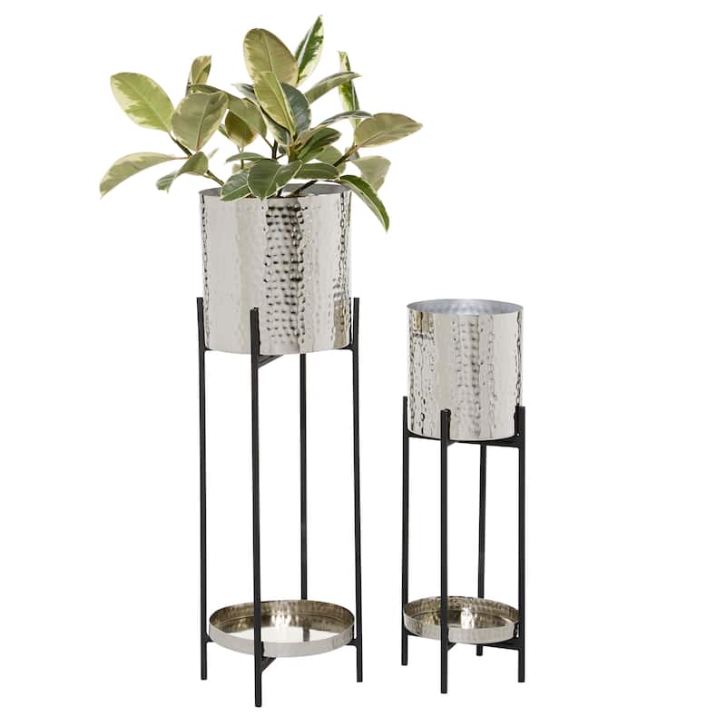 Black or Silver Modern Glam Contemporary Planter Stand (Set of 2) - S/2 24", 33"H