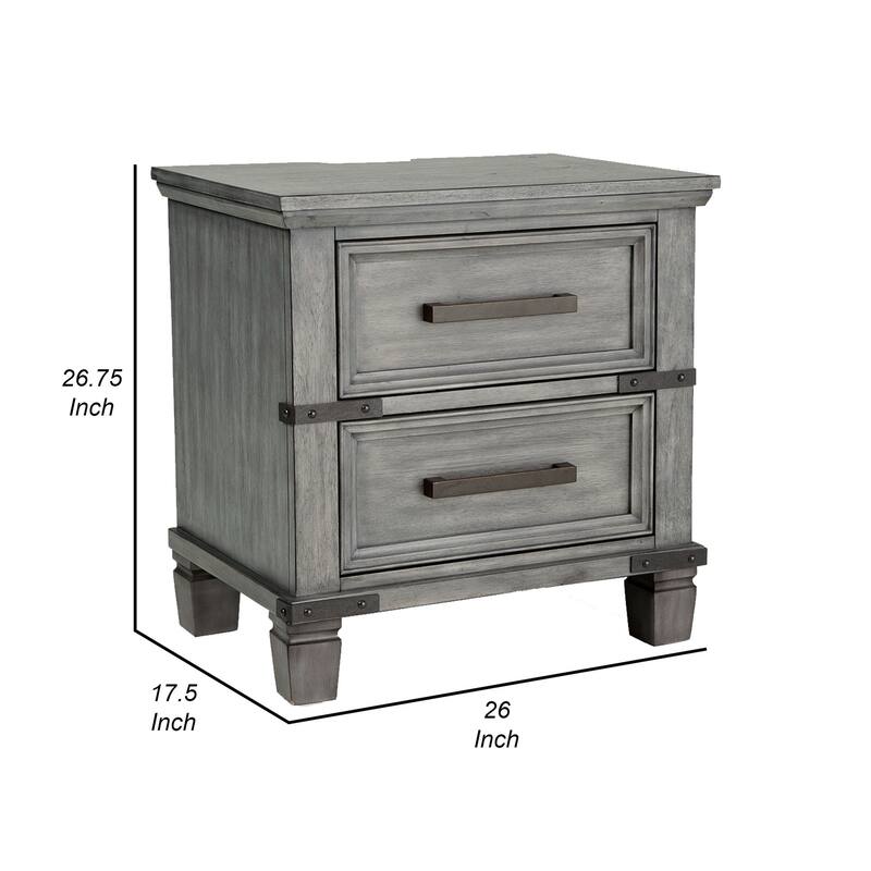 Zac 57 Inch Nightstand, 6 Drawers, Contemporary Metal Accents, Light Gray