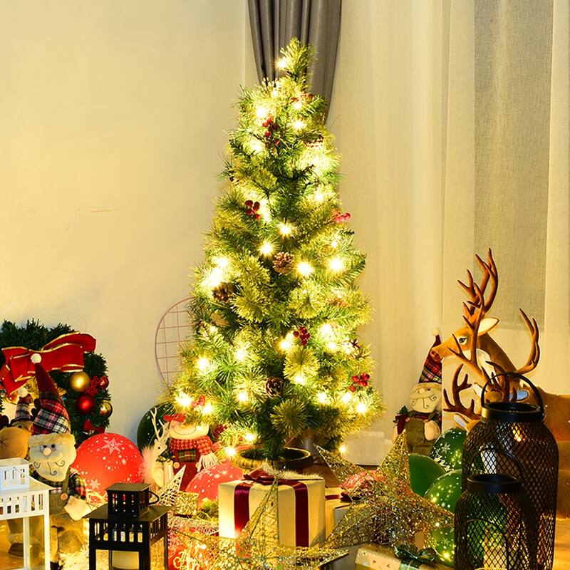 Costway 3/4/5 ft Pre-Lit Christmas Entrance Tree In Urn with 40/60/100