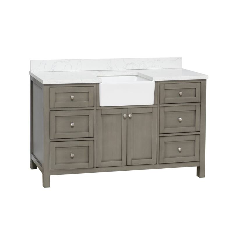 KitchenBathCollection Yorkshire 60" Single Farmhouse Vanity with Engineered Marble Top