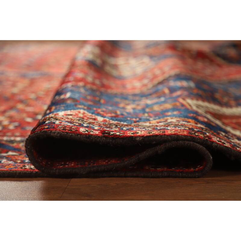 Hand Knotted Oriental 100% Wool Carpet Traditional Geometric Red Shiraz Area Rug - 8' 7'' X 5' 8''