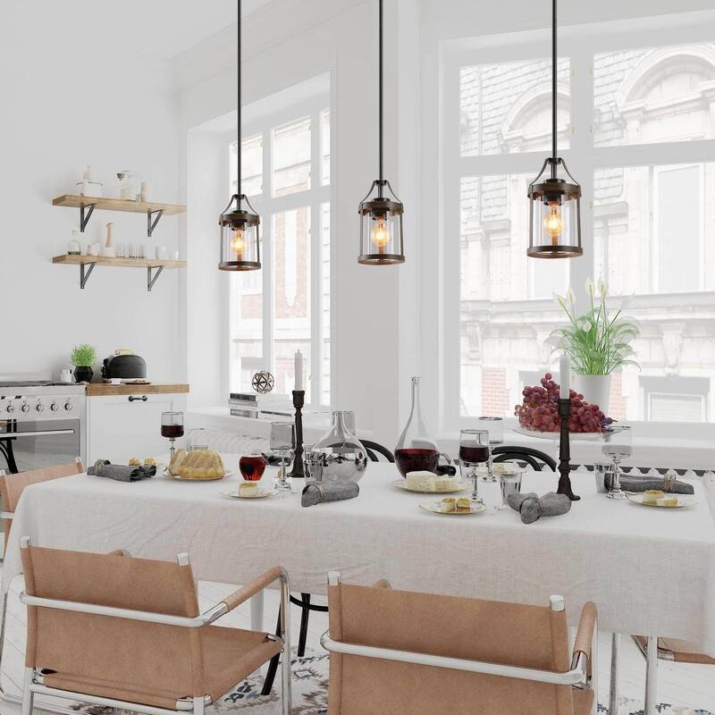 Modern Farmhouse 1-Light Cylinder Pendant Lights Mini Glass Lantern for Kitchen Island