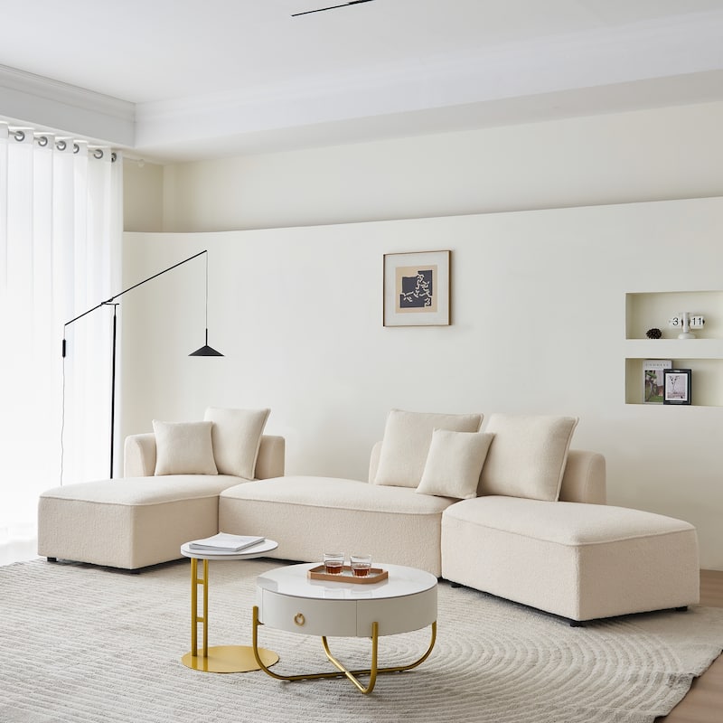 Oversized Curved Sherpa Upholstered 6-seats Sectional Sofa Couch