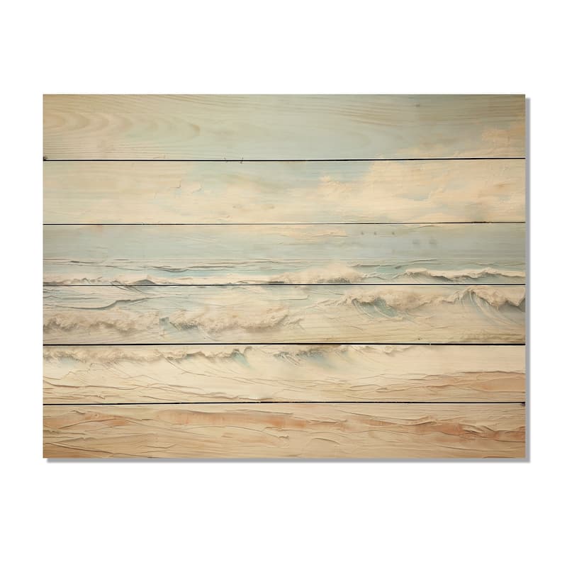 DESIGN ART "Modern Coastal Beige And Blue Beach" Coastal Ocean Wall Art Beige Wood Panel On Natural Pine Wood