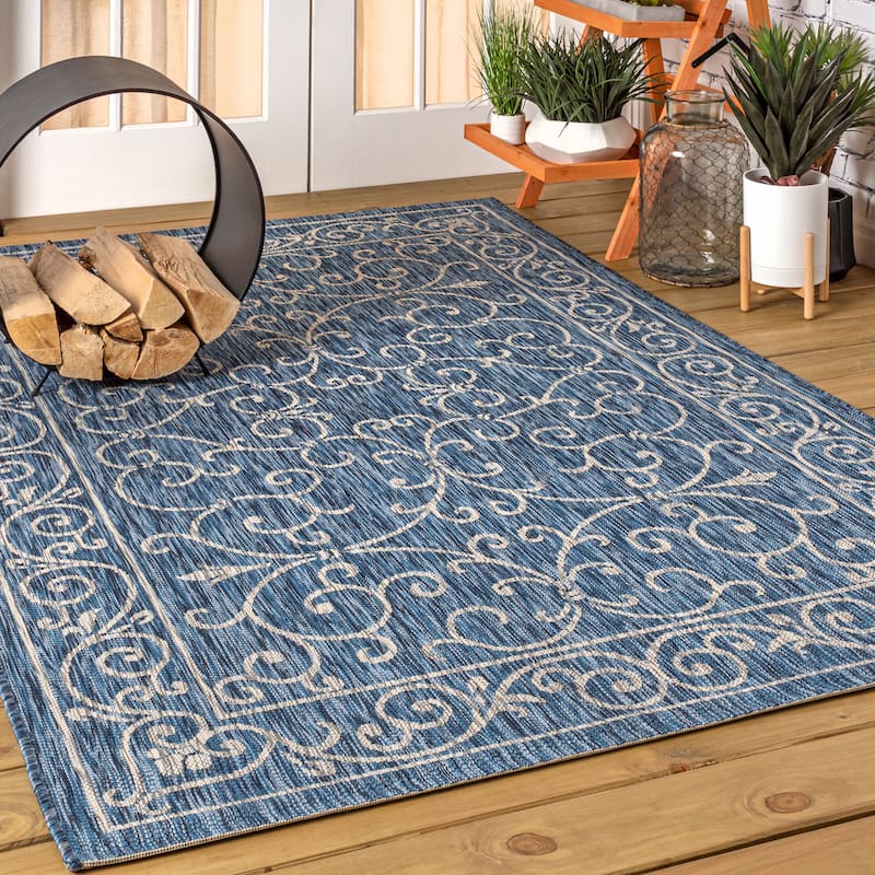 JONATHAN Y Filigree Textured Weave Indoor/Outdoor Area Rug - 10' x 14' - Navy/Gray
