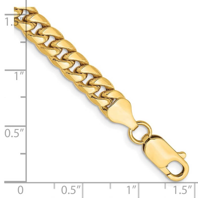Curata 14k Yellow Gold Polished Lobster Claw Closure Hollow Miami Curb Chain Bracelet
