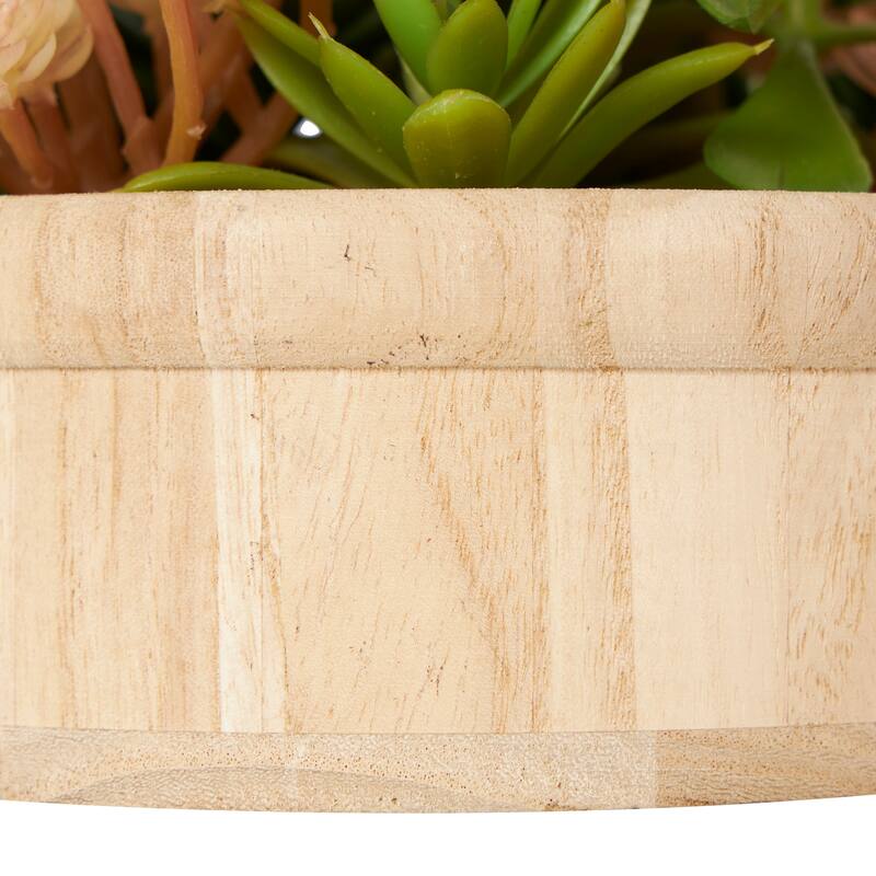 Faux Foliage Artificial Plant with Brown Wooden Pot - Green - Roche River Decor - 8"W x 8"L x 7"H