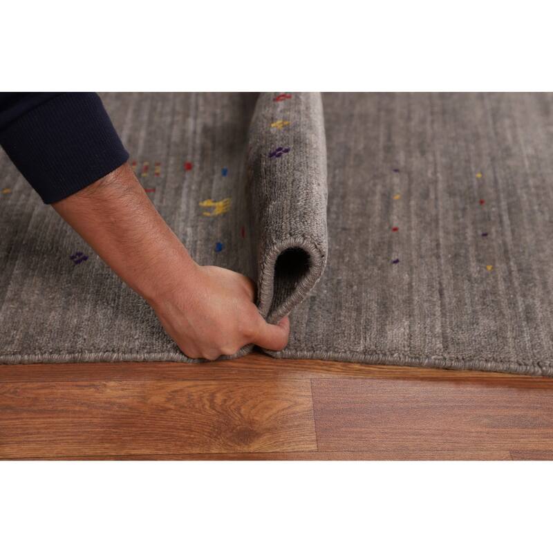 Earth Tone Striped Gabbeh Indian Area Rug Silk Carpet - 8'3" X 9'9"