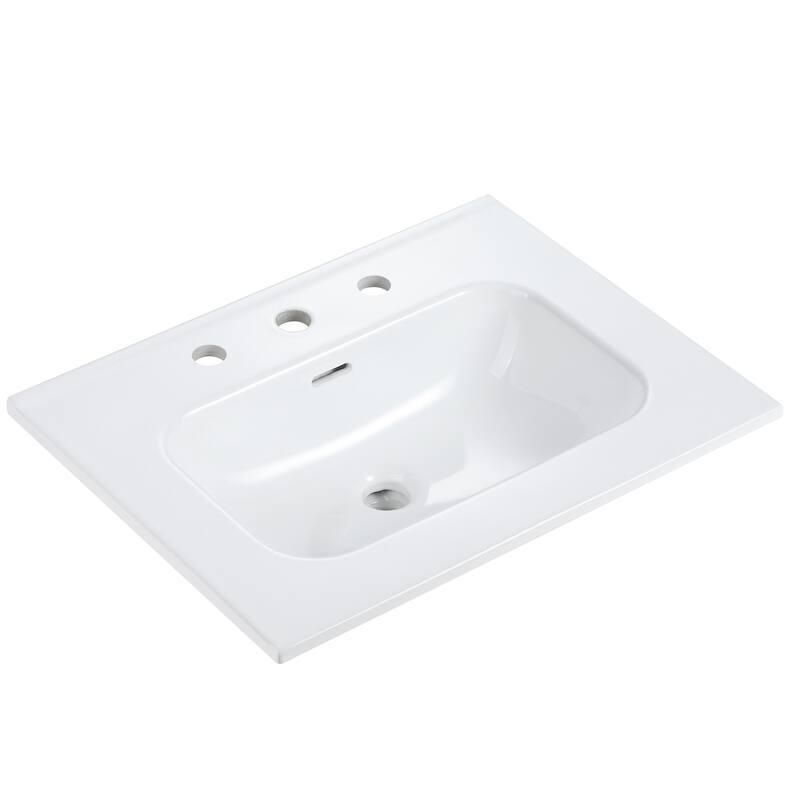 GDFStudio - 30'' Integrated Ceramic Bathroom Sink, Wall-Mount or Countertop Compatible (Faucet & Drain Not Included)