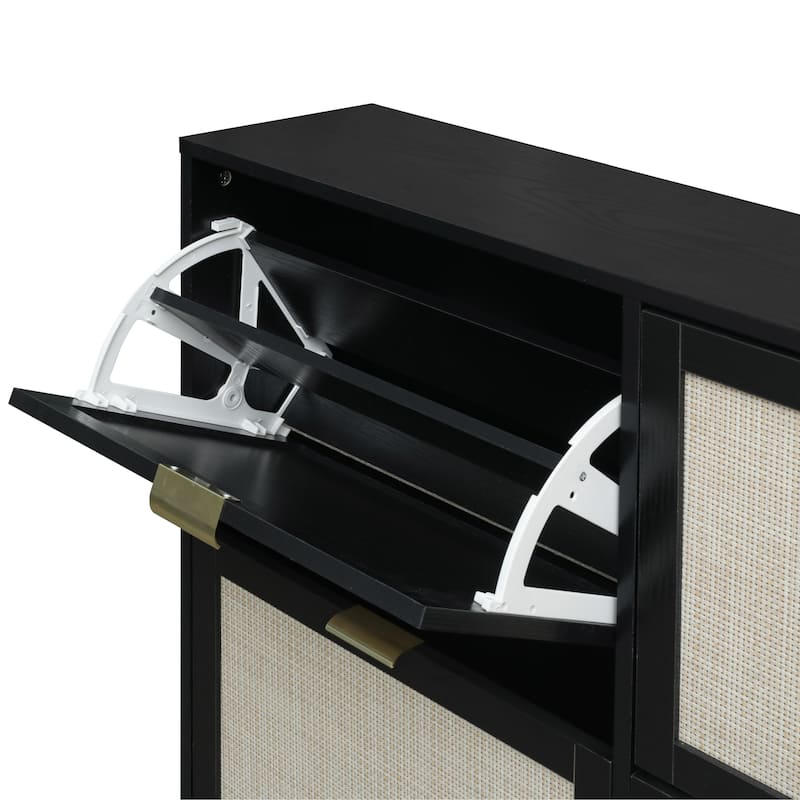 Modern Natural Rattan Shoe Rack Storage Cabinet for Entryway