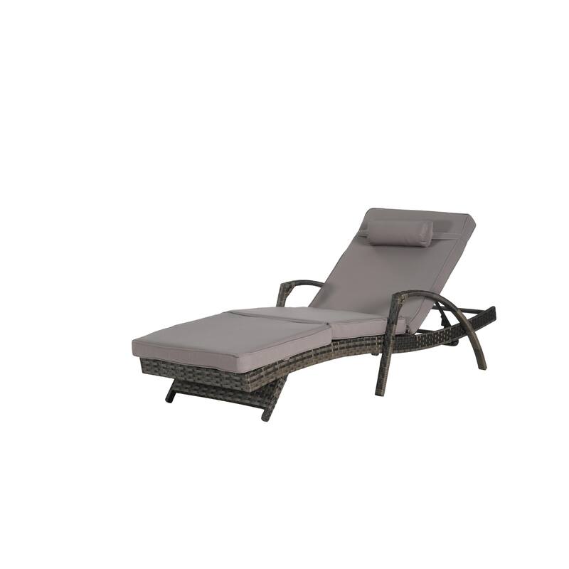 Wicker Curved Lounge Chair Set of 2, Outdoor Reclining Chairs with Cushions & 5 Adjustable Reclining Angles