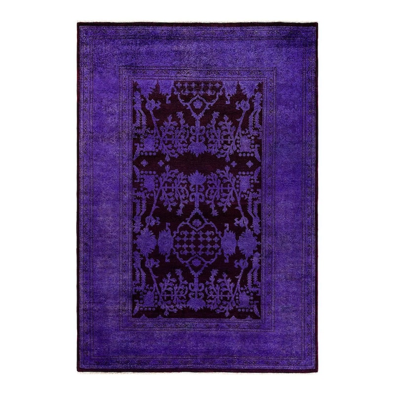 Vibrance, One-of-a-Kind Hand-Knotted Area Rug - Purple, 5' 3" x 7' 7" - 5' 3" x 7' 7"