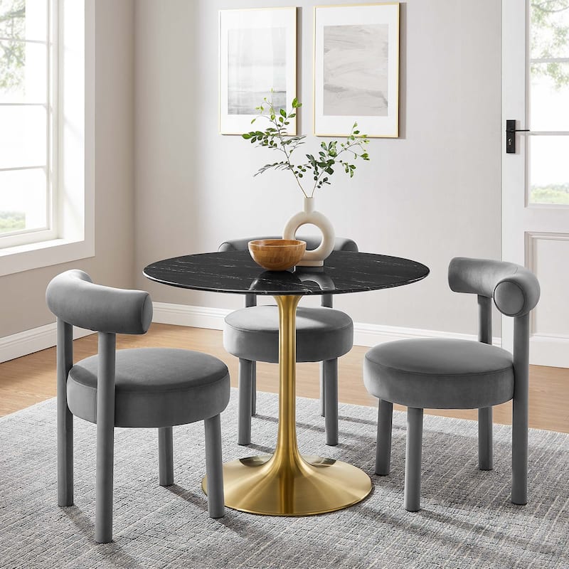 Lippa 40" Round Wood Top Dining Table - Gold Black