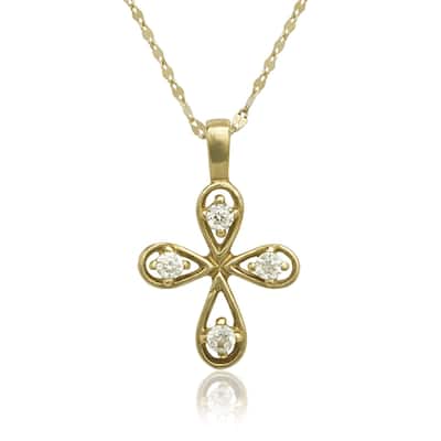 Curata 14k Gold Pear Cubic Zirconia Rounded Cross Necklace