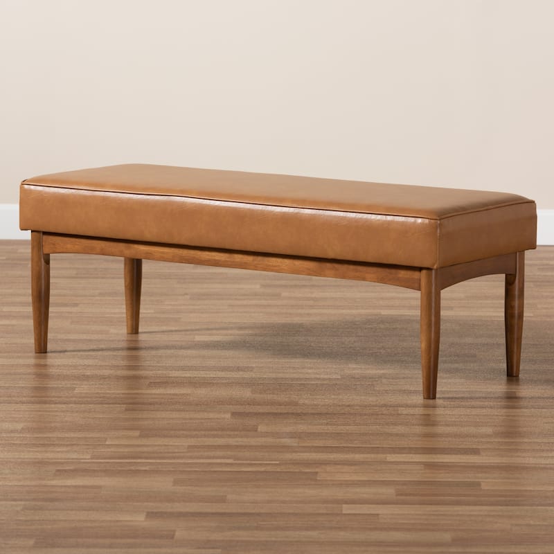 Arvid Tan Faux Leather and Walnut Brown Finished Wood Dining Bench