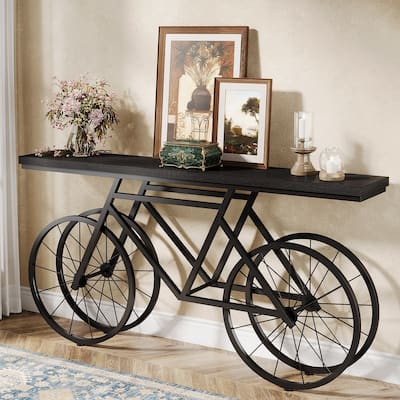 70.9-Inch Extra Long Console Table with Bicycle Metal Base for Entryway, Living Room - 11.81"D x 70.87"W x 33.46"H