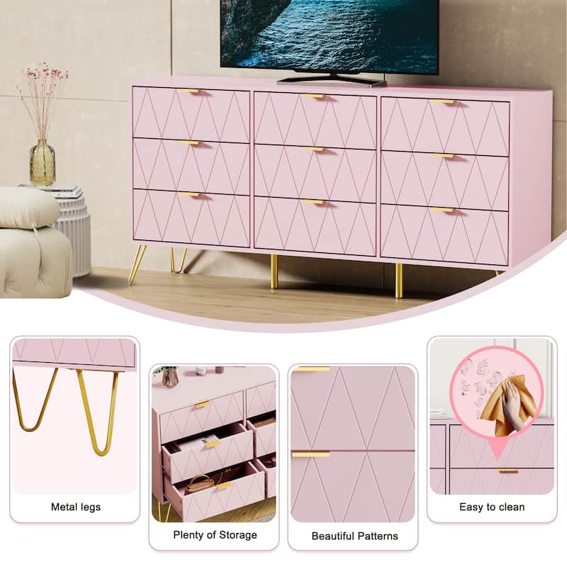 9 Drawer Dresser and Night Stand Sets for Bedroom Set of 2