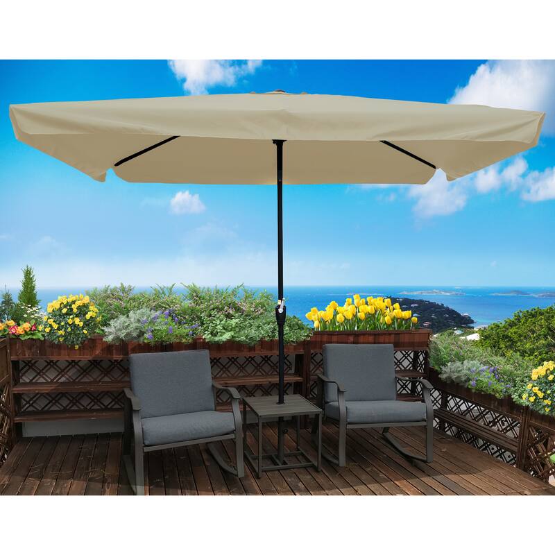 Rectangular Patio Umbrella Outdoor Umbrellas with Crank and Push Button Tilt for Garden Swimming Pool - Pink