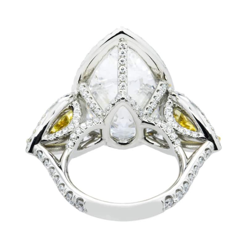 House Of Leon Platinum Triple Pear White & Fancy Yellow Diamond Ring 19.57ctw IGI
