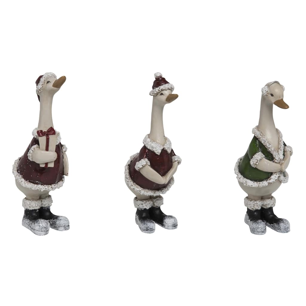Transpac Small Resin Christmas Duck Figurine Set of 3 Christmas Home Decorations