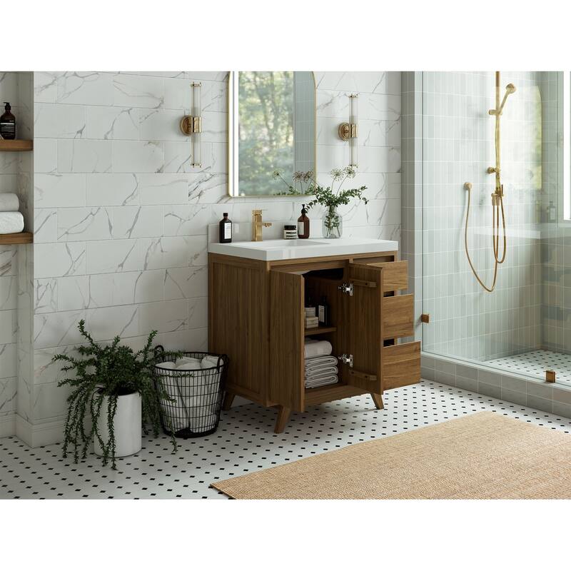 Willow Collections 36 in. W x 22 in. D Madison Teak Left Offset Sink Bathroom Vanity with Countertop