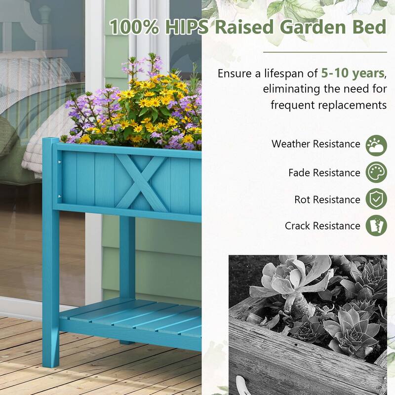 Costway HIPS Raised Garden Bed Poly Wood Elevated Planter Box with - See Details
