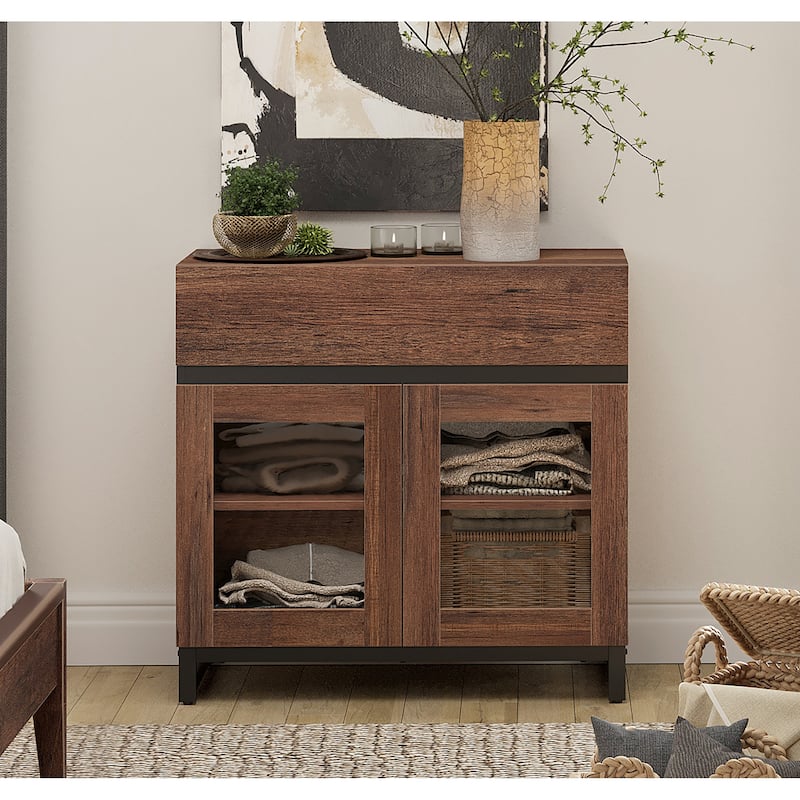 Modern Dresser With Glass Doors, Drawer, And Adjustable Shelf - Multifunctional Storage Cabinet For Living Room Or Bedroom