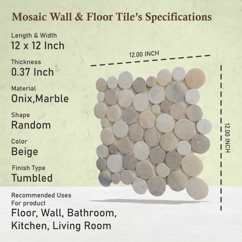 Sunset Round Mosaic, Backsplash Kitchen Walls, Shower and Bathroom Floors 12" X 12" (5 Sqft per case) - Case (5 Tiles)