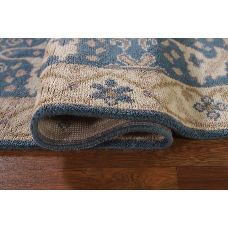 Blue Oushak Indian Runner Rug Handmade Wool Carpet - 2'6"x 9'9"