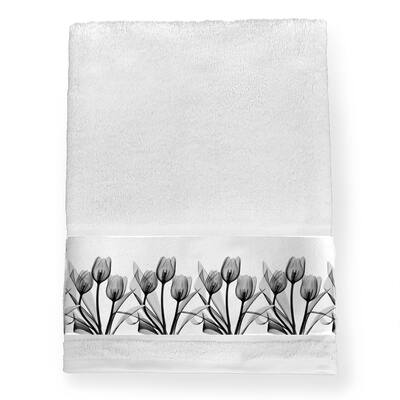 Laural Home Monochromatic Black Tulips Bath Towel 27x51 (Single)