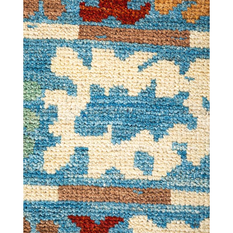 Overton Hand Knotted Wool Vintage Inspired Modern Contemporary Modern Light Blue Area Rug - 6' 3" x 8' 9"