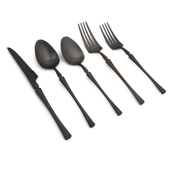 slide 2 of 7, Elyon Noelle Matte Colored Stainless Steel Flatware Set 20 Pieces Black