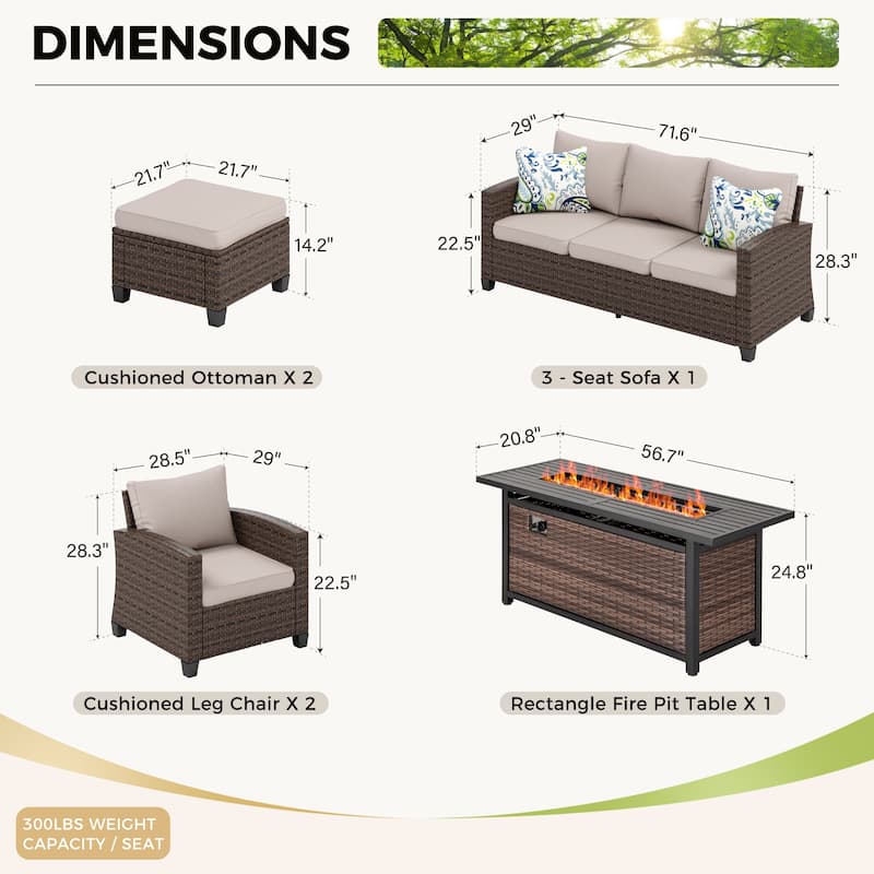 7/9-Seat Patio Furniture Wicker Rattan Outdoor High-back Sectional Sofa Conversation Set with Firepit Table