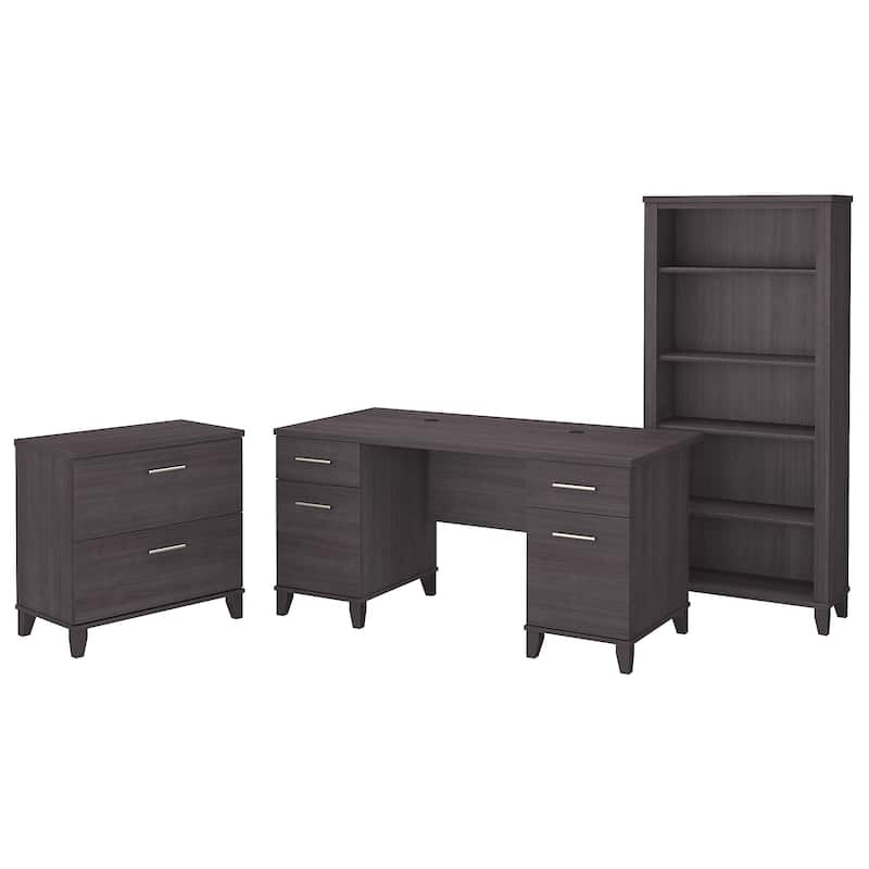 Somerset 60W Office Desk with Cabinet and 5 Shelf Bookcase