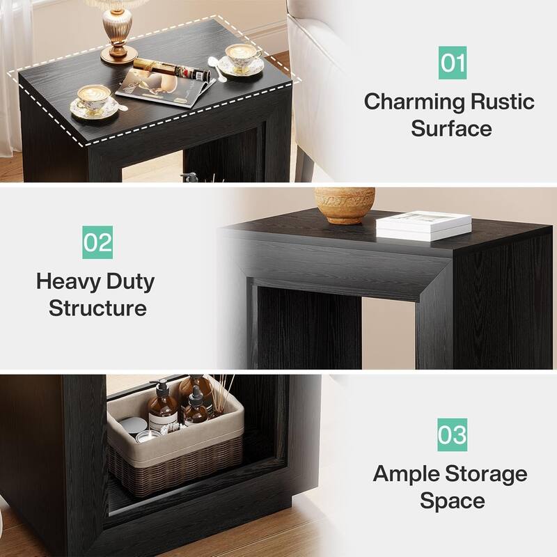 24" Rustic 2-Tier End Table, Side Table with Storage Shelf, Sofa Nightstand for Living Room, Bedroom, Entryway