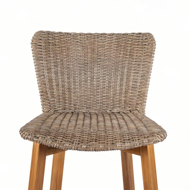 Outdoor Bar Stool, Wood with Wicker, Set of 2