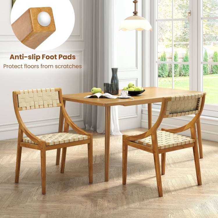 Natural Teak Wood Woven Webbing Dining Chair Armless Indoor Outdoor - 21" x 20.5" x 33"