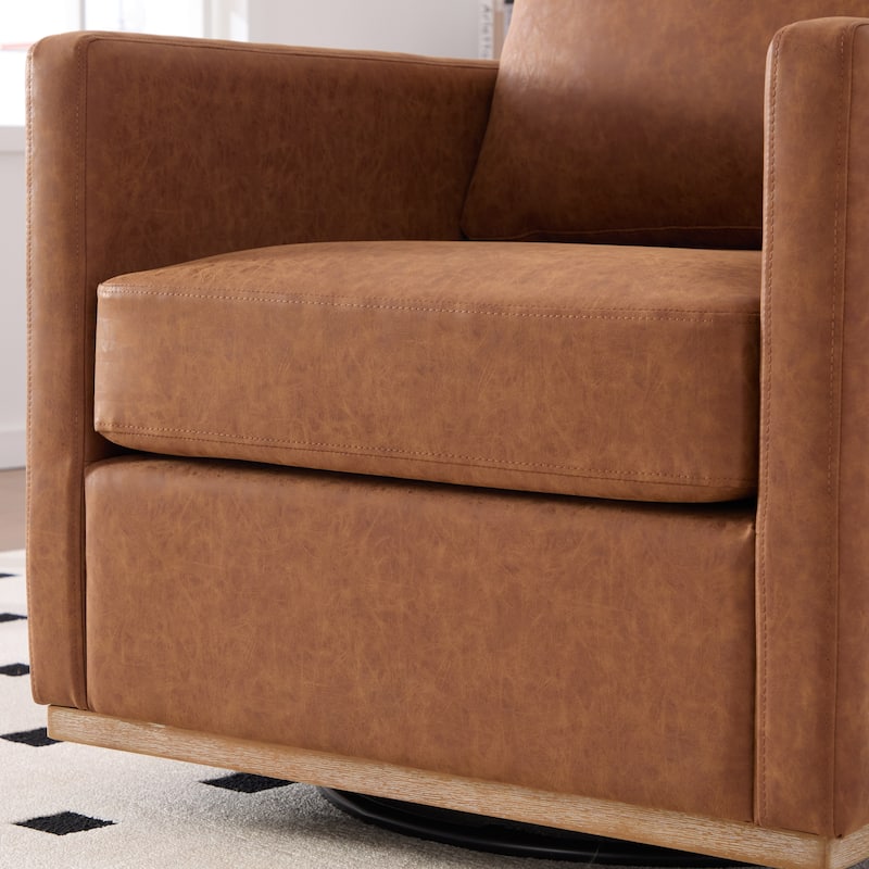 Modern PU Swivel Accent Chair with Armrest and Metal Base