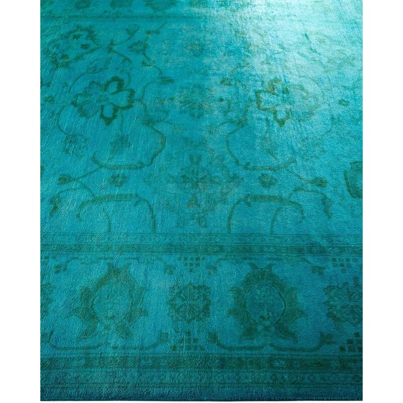 Overton Hand Knotted Wool Vintage Inspired Modern Contemporary Overdyed Blue Area Rug - 8' 1" x 10' 3"