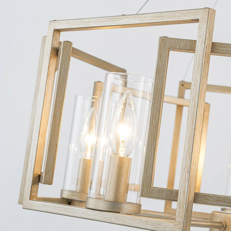 5-Light Industrial Vintage Brushed Gold Drum Large Chandelier with Clear Glass Shade - 23.6 in. W x 25.7 in. H