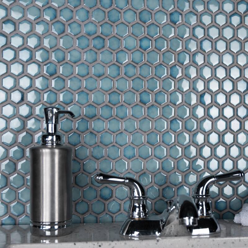 Merola Tile Hudson 1" Hex Marine 11-7/8" x 13-1/4" Porcelain Mosaic Floor and Wall Tile